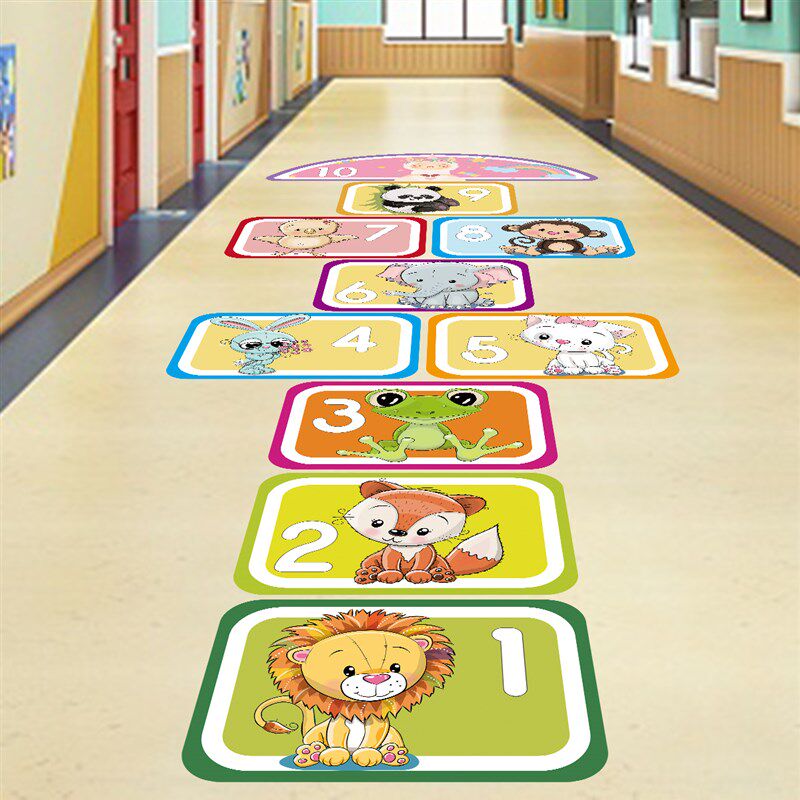 跳房子幼儿园地贴跳格子数字游戏儿童房卡通装饰墙可移除脚丫贴纸