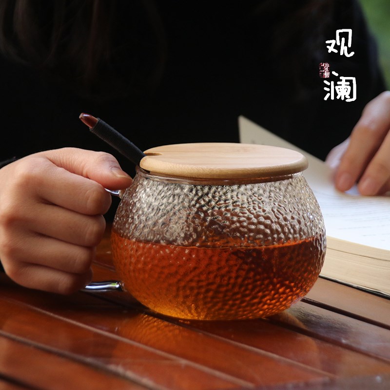 耐热玻璃冷水杯家用早餐杯男女办公喝水杯子大容量牛奶杯带把茶杯