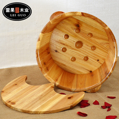 雷果木业足浴桶 泡脚木桶 洗脚木桶 足疗桶 洗脚盆带按摩粒带盖子