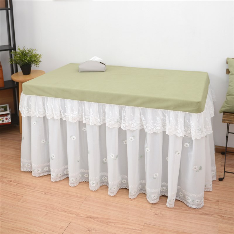 新款麻将机长方形茶几餐桌方桌烤火罩防尘罩蕾丝薄款定制纯色抹茶