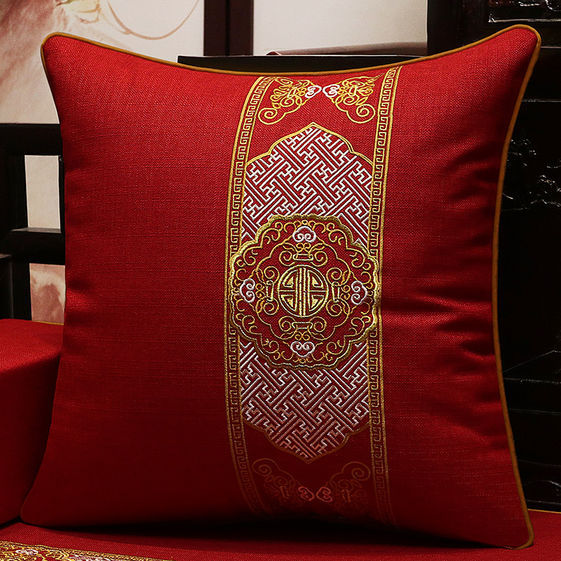 中式抱枕红色喜庆靠垫红木沙发亚麻靠枕客厅实木家具腰枕含芯定制
