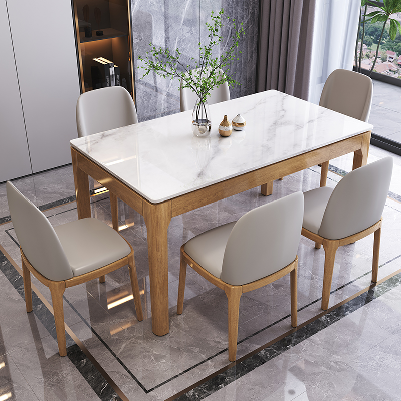 全实木岩板餐桌椅现代简约家用小户型长方形实木电磁炉吃饭桌