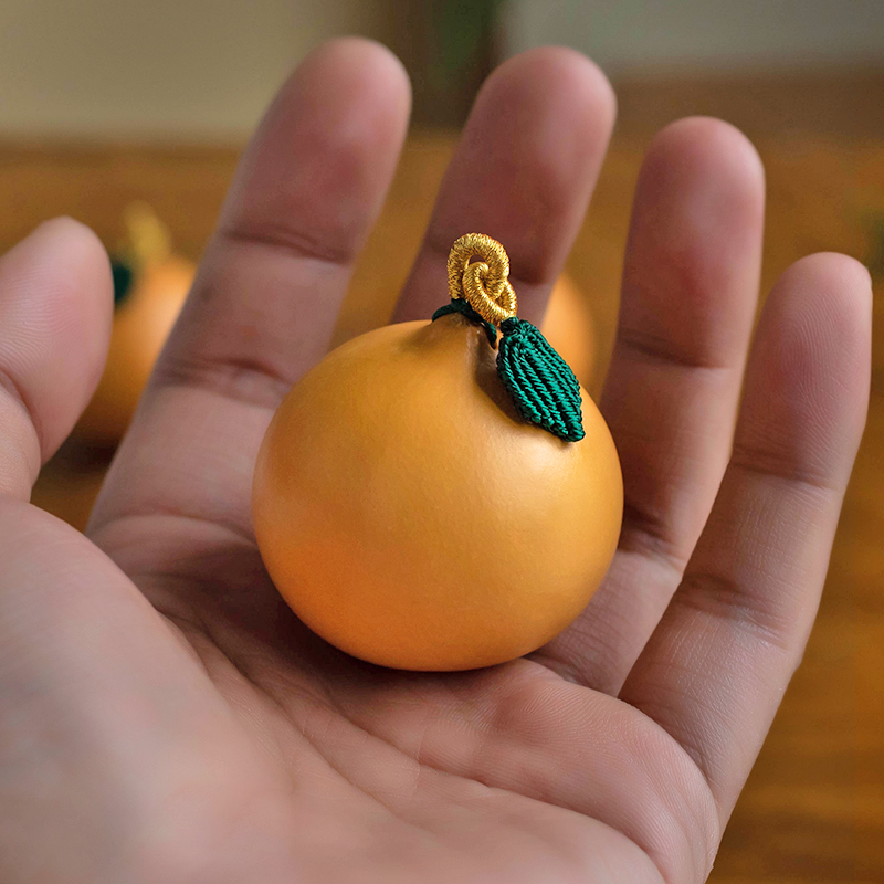 手捻文玩天然葫芦手把件可爱鸡蛋小葫芦手工精编树叶创意桌面摆件