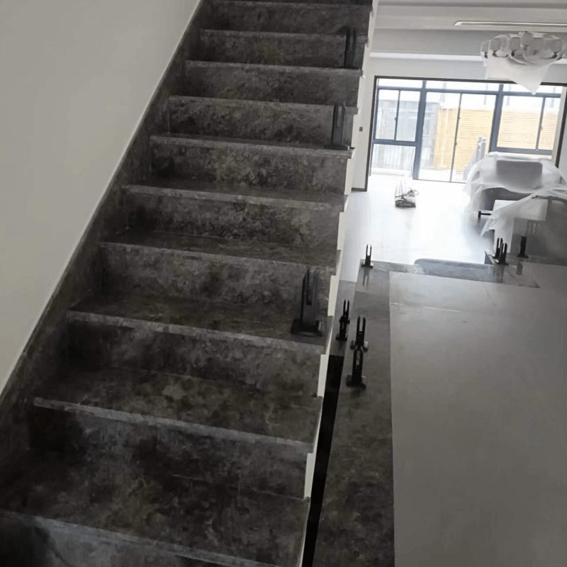 苏州天然大理石楼梯踏步台阶岩板防滑耐磨人造石复式别墅定制