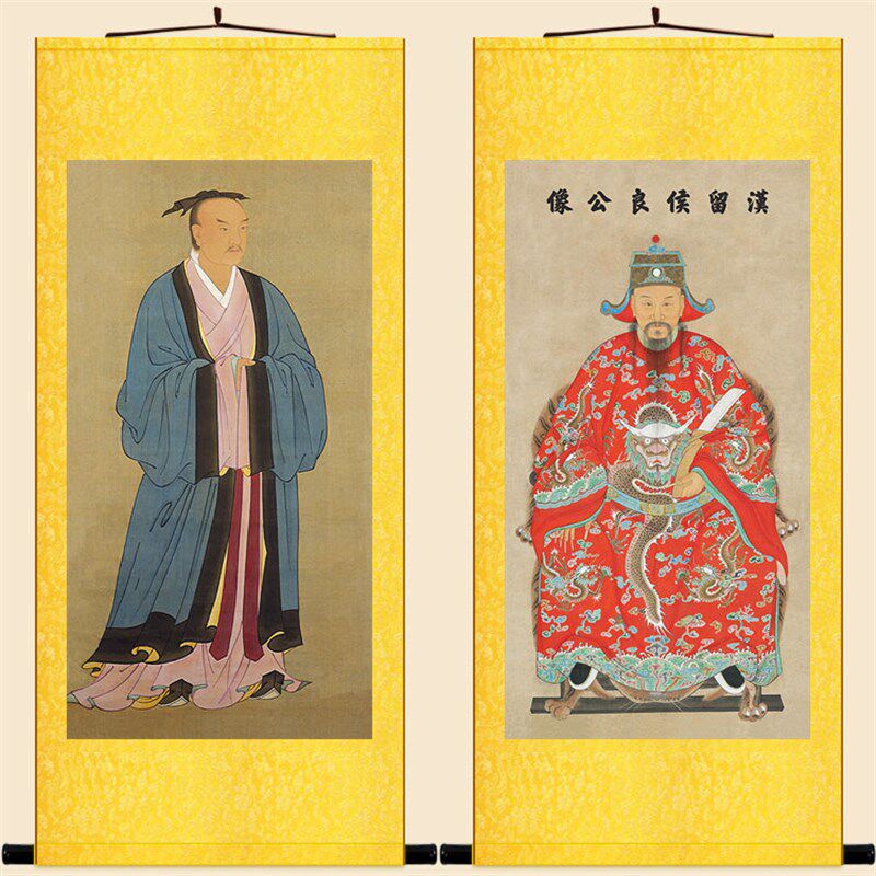 张良人物画像 子房留文成侯 古代历史名人中式卷轴挂画绢布装饰画