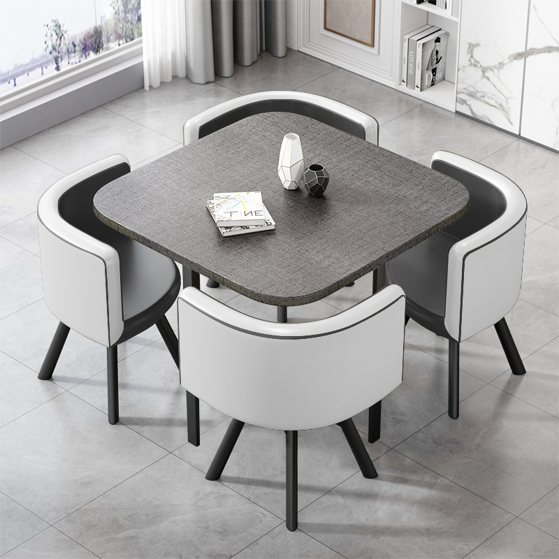 现代简约圆桌家用阳台接待洽谈桌椅小户型租房饭桌餐桌小方桌