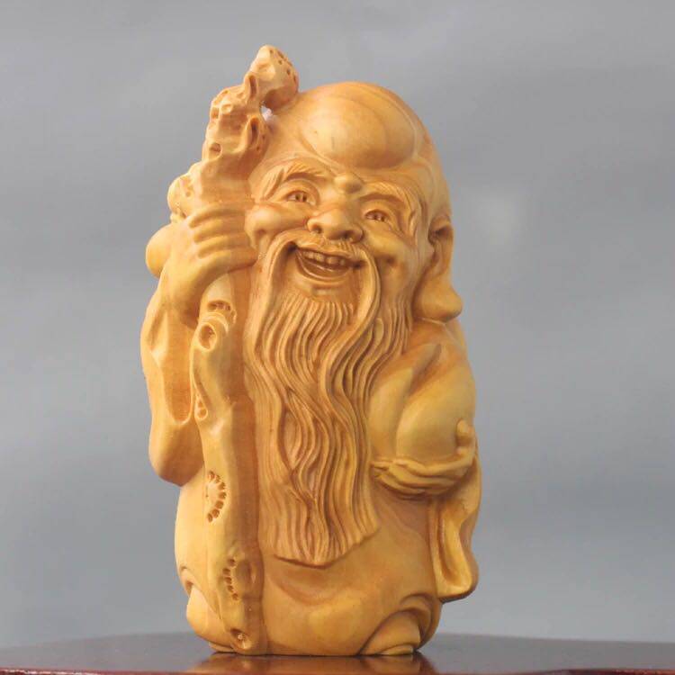 黄杨木雕摆件创意原木寿星文玩手把件家居把玩挂件收藏送礼工艺品
