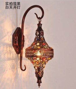 创意卧室 地中海壁灯 彩色水晶 床头 壁灯 温馨LED镜前灯