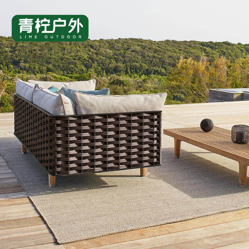 花园户外沙发茶几组合实木藤编休闲沙发室外庭院别墅酒店户外家具