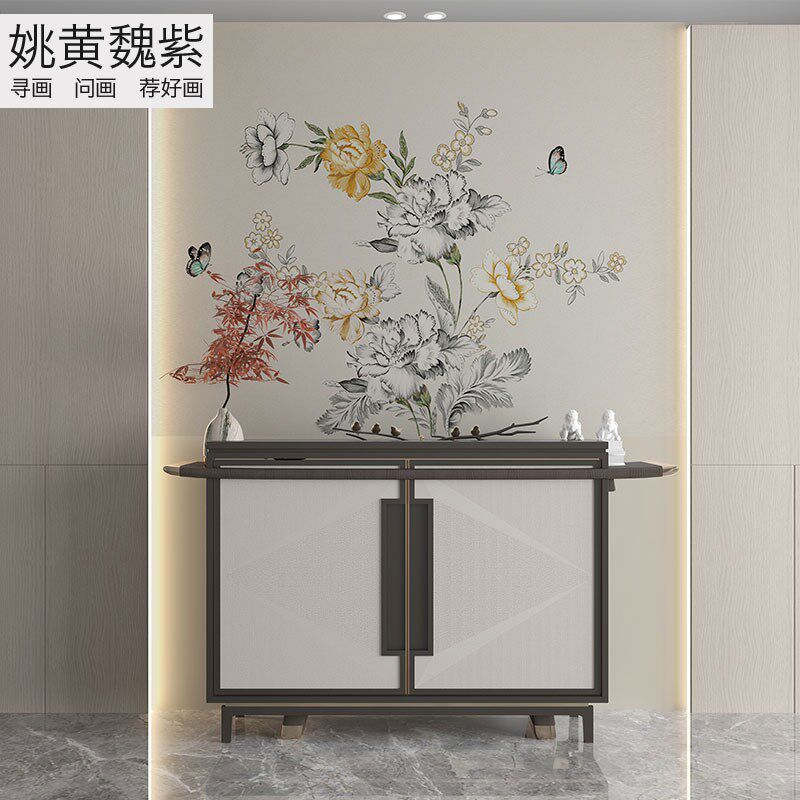 欧式复古花朵独绣沙发背景墙布定制整块独幅法式玄关刺绣床头壁画