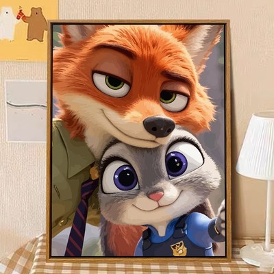 疯狂动物城数字油画diy卡通手工填色画画丙烯水彩涂色填充装饰画