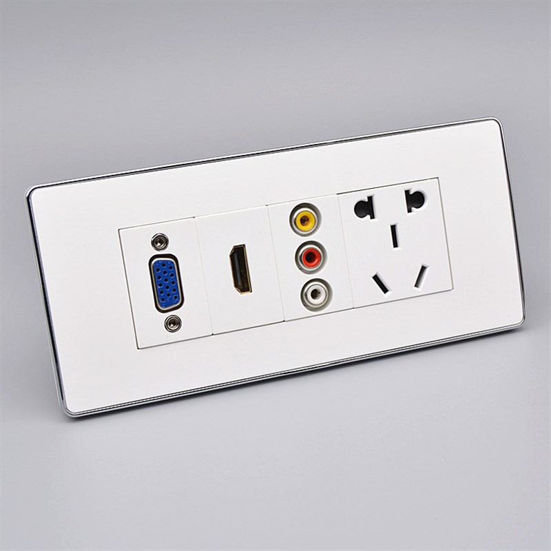 三位多媒体面板插座VG莲花头音视频HDMI高清网络电脑五孔