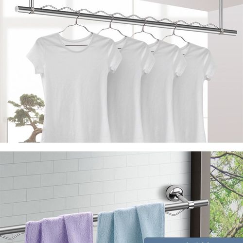 晾衣杆晾衣架顶装晒衣杆固定挂衣杆单杆式固定晒衣杆304不锈钢杆