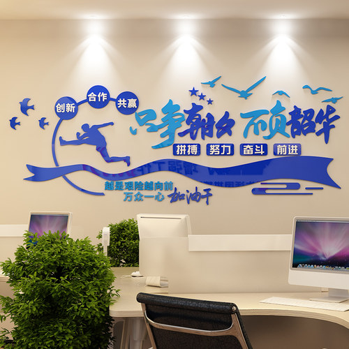 办公室墙面装饰公司企业文化墙布置贴画团队励志墙贴员工激励标语