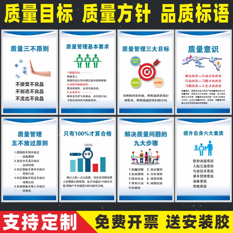 质量方针目标品质管理标语挂图企业工厂车间公司文化宣传质量意识