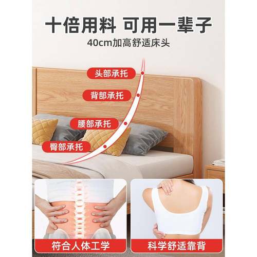 全实木床简约CGF现代人床卧主.5米美1式木床出租房用1.2米单人床