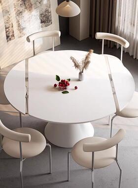 SXSG-06奶油风岩板餐桌椅合组白色现代简约小户型家用可旋奢转伸