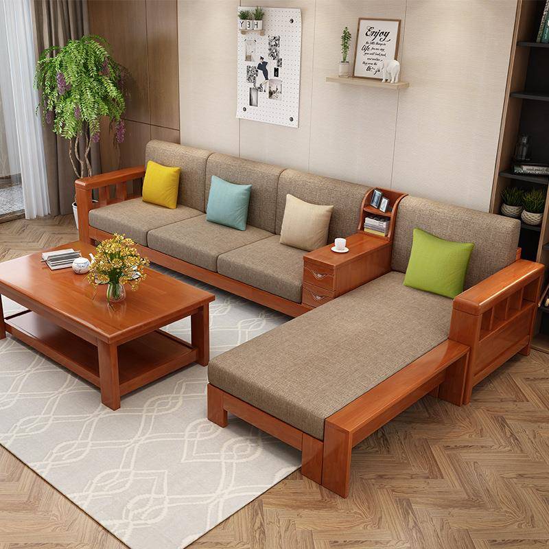 实木发客厅现代沙布沙发家组合简约新中式1+2NOM+经3小户型济套装