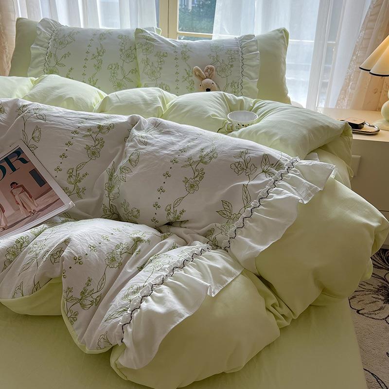 202舒AMU适5小清新法式花边水棉主床洗单四件套公款厂家直销四季
