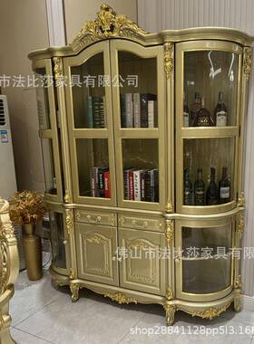 欧式木花华四21771门酒柜餐雕边柜别墅家用奢酒柜香实槟金贴金箔