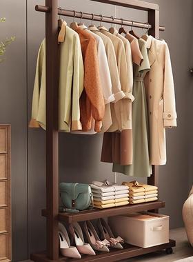 简易落地卧衣帽家用挂衣室架阳台晾衣服实架子架客厅木楠ACI竹置