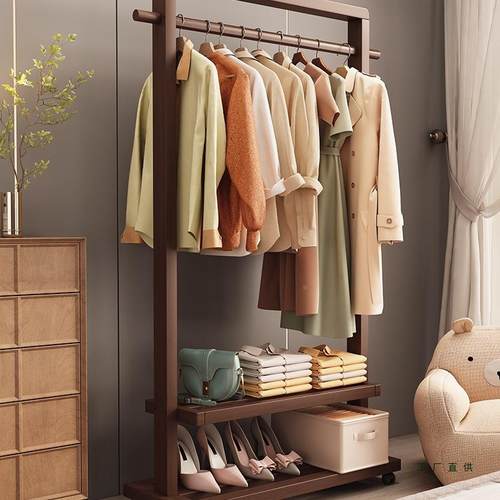 简易落地卧衣帽家用挂衣室架阳台晾衣服实架子架客厅木楠ACI竹置