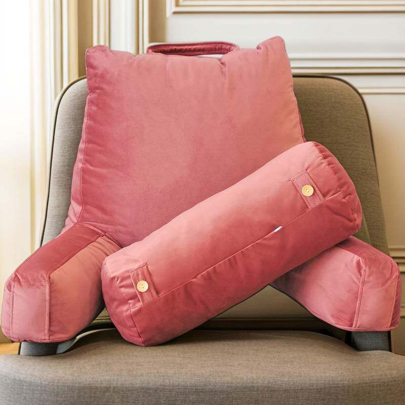 跨境带圆枕沙发靠背客厅办公室床上腰靠垫可拆洗带扶手加高抱枕