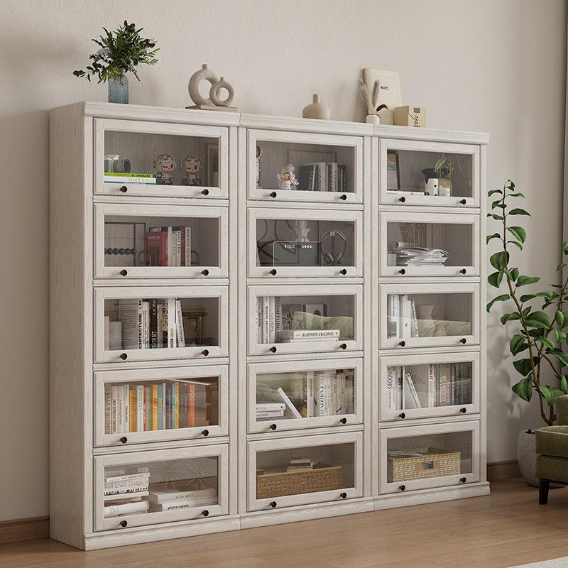 玻儿璃门家用置客实木落地美式书柜童展INA示柜柜带展示书架玻璃