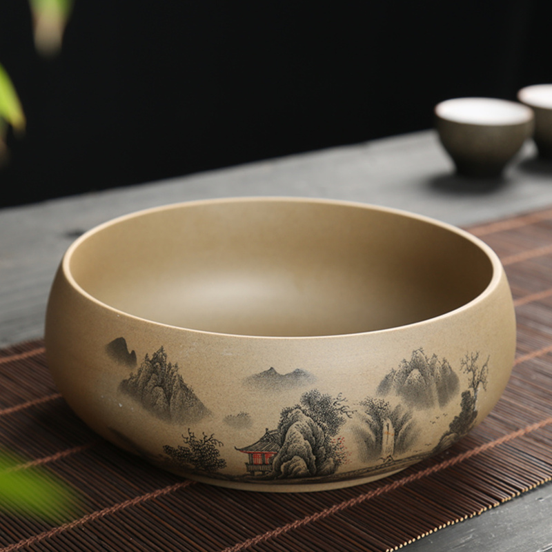 茶洗大号陶瓷家用茶渣缸中号水洗茶杯盆器皿粗陶建水小号水盂笔洗