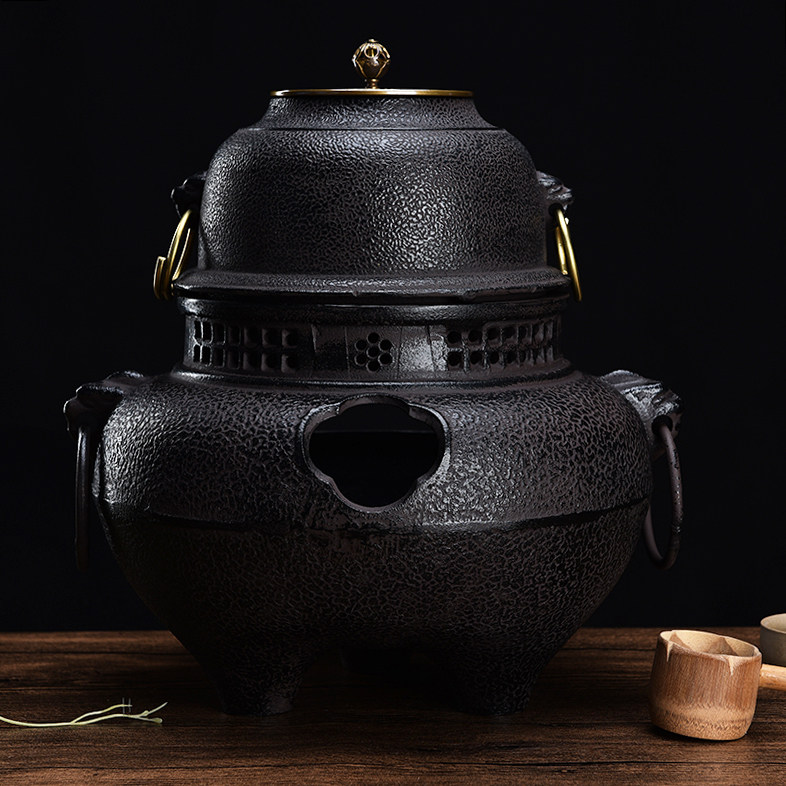 唐代煎茶煮茶器鬼面风炉铸铁炉炭火 铁壶煮茶炉火钵风釜功夫
