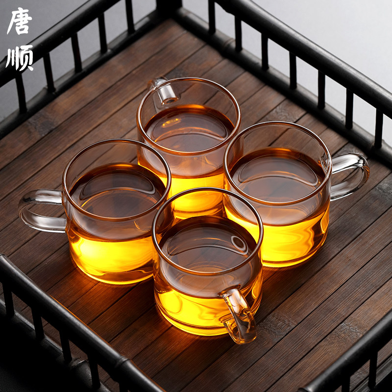 唐顺 加厚耐高温玻璃功夫茶具茶杯透明品茗杯带把家用喝茶小杯子