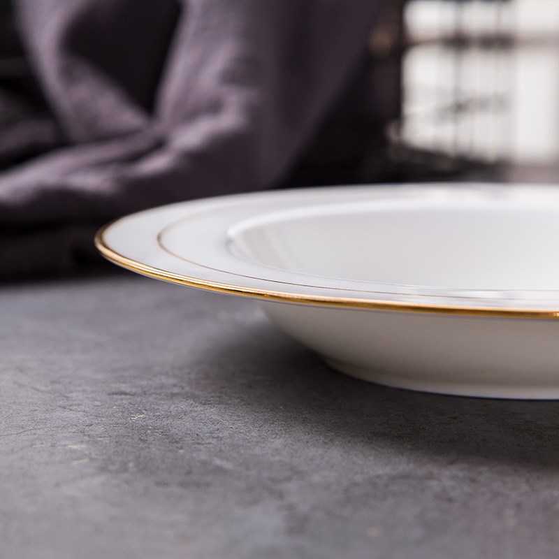 创意金边骨瓷欧式家用圆形意面盘深盘陶瓷意大利面盘子菜盘西餐盘
