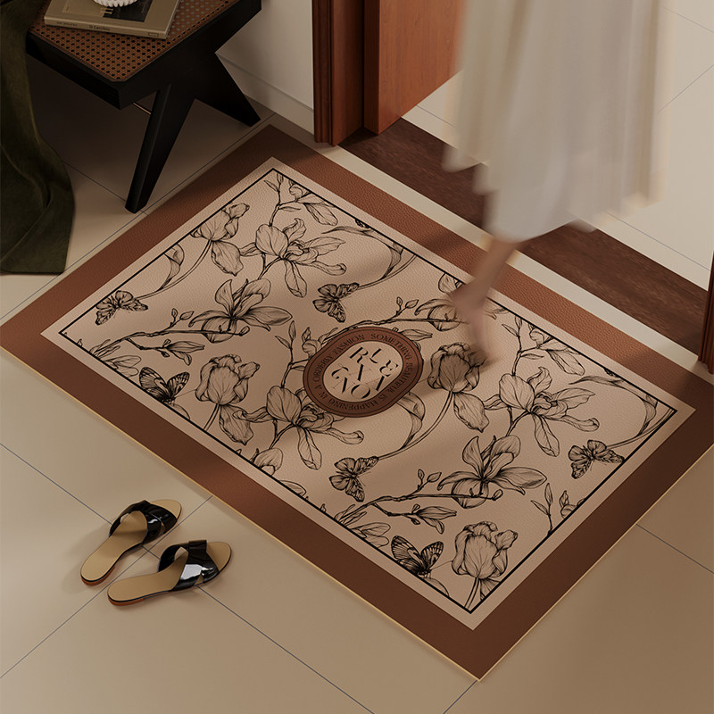 艾弗莉现代中古入户地垫高级氛围感进门口可擦洗免打理皮革地毯