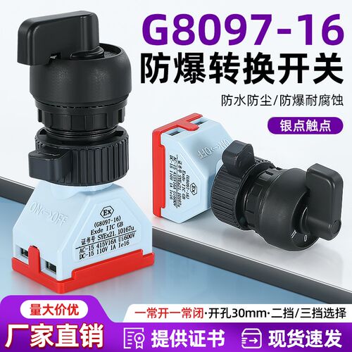 防爆防腐旋钮G8097转换开关二档三档自复式银点16A两常开常闭带EX