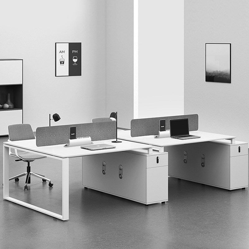 四人位办公桌椅组合简约现代办公室家具白色钢架双人工作位职员桌