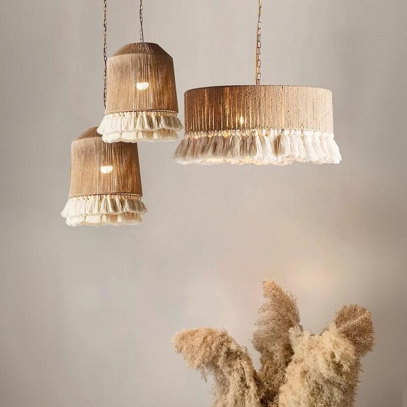 复古麻绳流苏吊灯创意波西米亚风餐厅灯侘寂风民宿主卧室客厅灯具