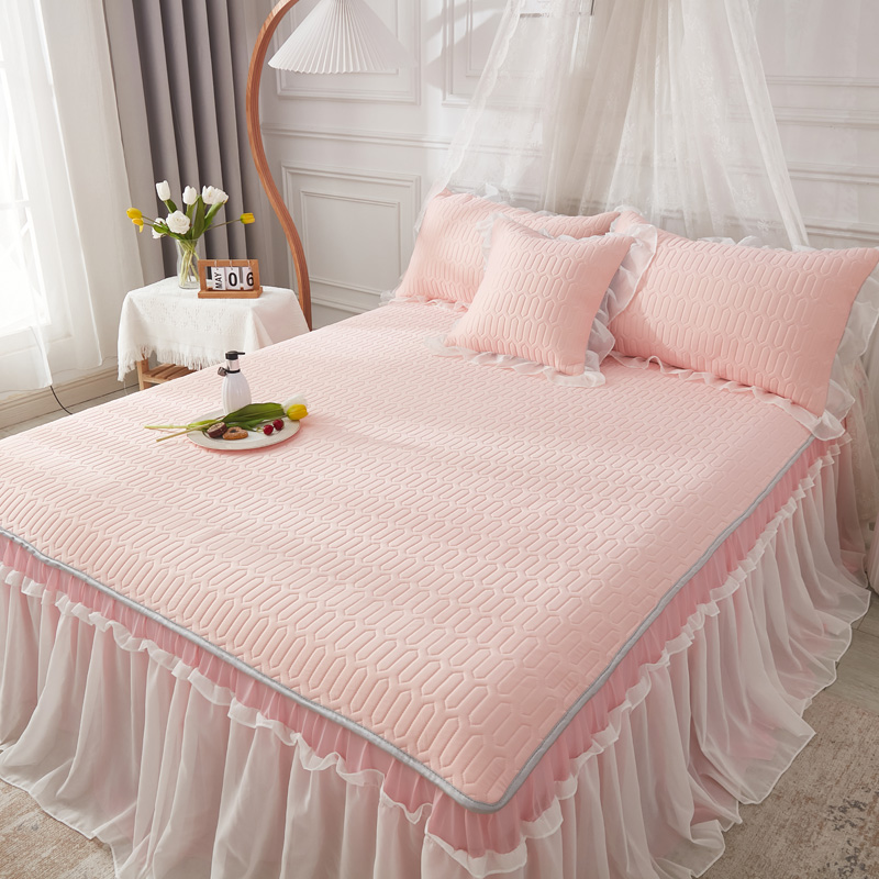 少女心雪纺空调软席泰国乳胶凉席三件仙女卧室床裙款水洗折叠席