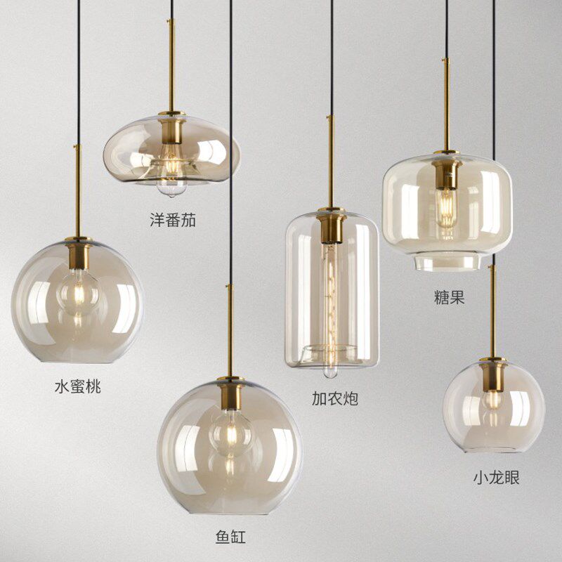 创意琥珀玻璃吊灯简约现代咖啡餐厅设计吧台工业风复古干邑色灯具