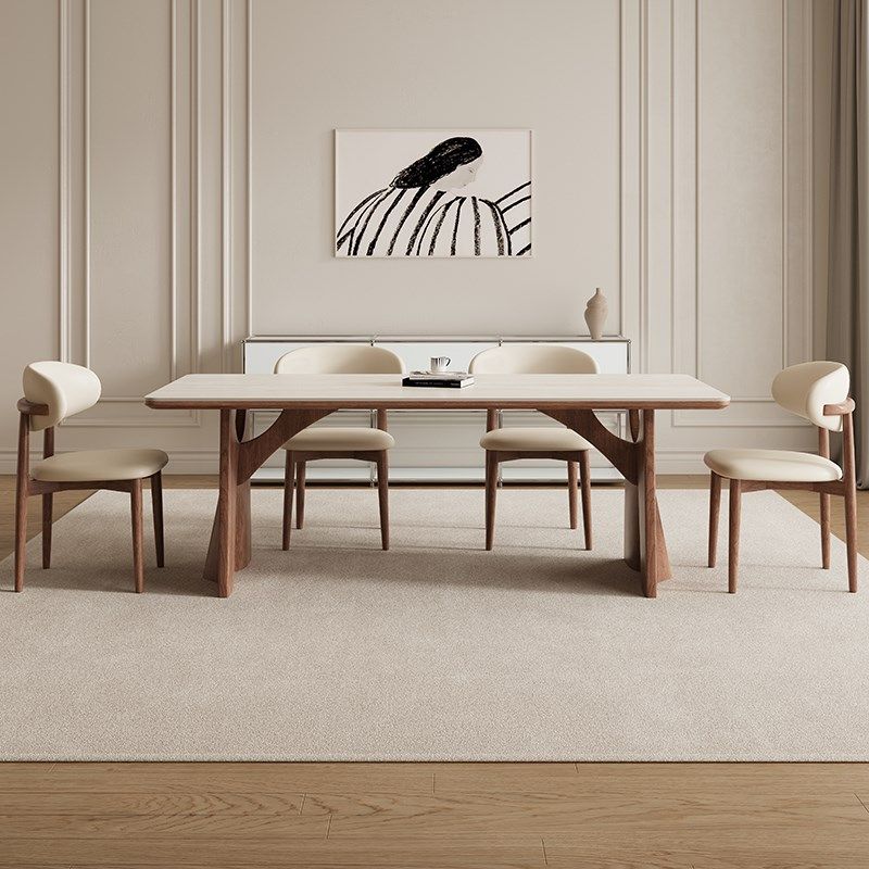 德利丰实木岩板餐桌家用小户型高端设计师法式中古风长方形饭桌子