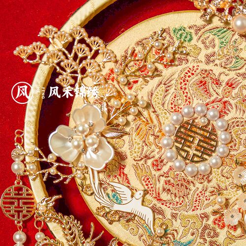 团扇新娘结婚秀禾出嫁金色成品扇子高端喜扇重工婚扇diy材料包