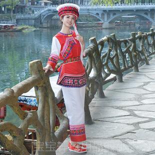 高档新款白族舞服装女人演出服红云南大理白族蹈服少色数成民族风