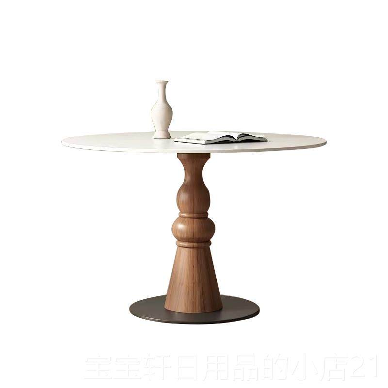 正品法式中古风餐实木圆白形桌简家用约小户型纯复古饭桌阳台休闲