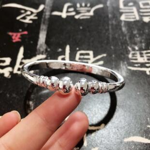 高档999纯银女手镯)纯银工匠手工定银制一体蒜头聚财(福禄葫芦头