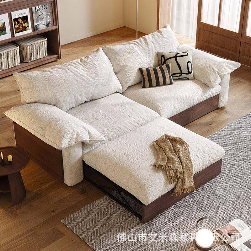折叠两用发小床实木日式复古户型客厅205新款棉麻布艺沙GLD储物2