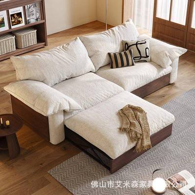 折叠两用发小床实木日式复古户型客厅205新款棉麻布艺沙GLD储物2