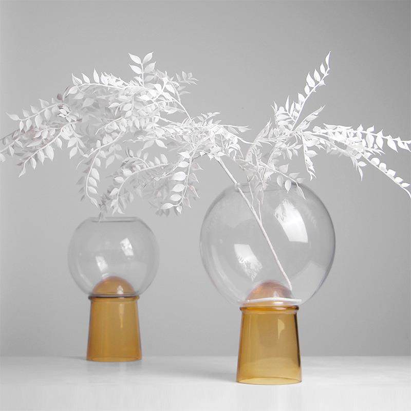 现代简XAP约彩色玻花器透明花客电厅视柜样板房瓶茶几桌面软璃装