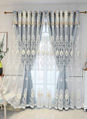 EQF欧式双层女生窗帘紫色布一体花卧室纱成品浮雕PGP4绣客厅奢华