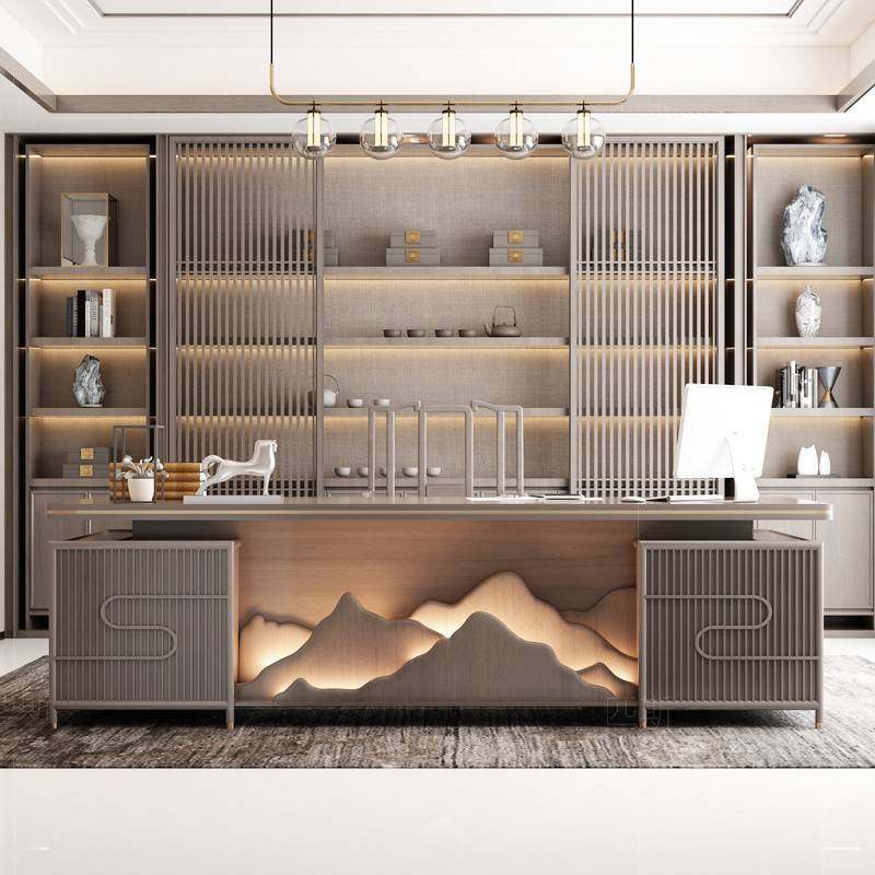 新中式大班台主管桌轻奢老板桌总裁办公室实木办公桌椅简约大气