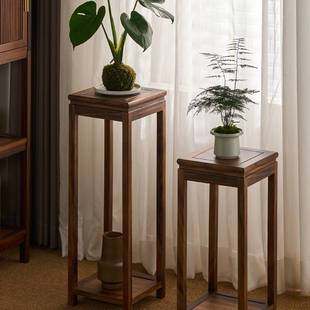 新中式胡桃木实木花架组合置物架阳台艺术客厅室内高花架花盆架w&