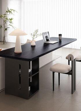 黑色客实木LCO书桌家用厅意式极简白蜡木双学习桌横沙发人厅后长